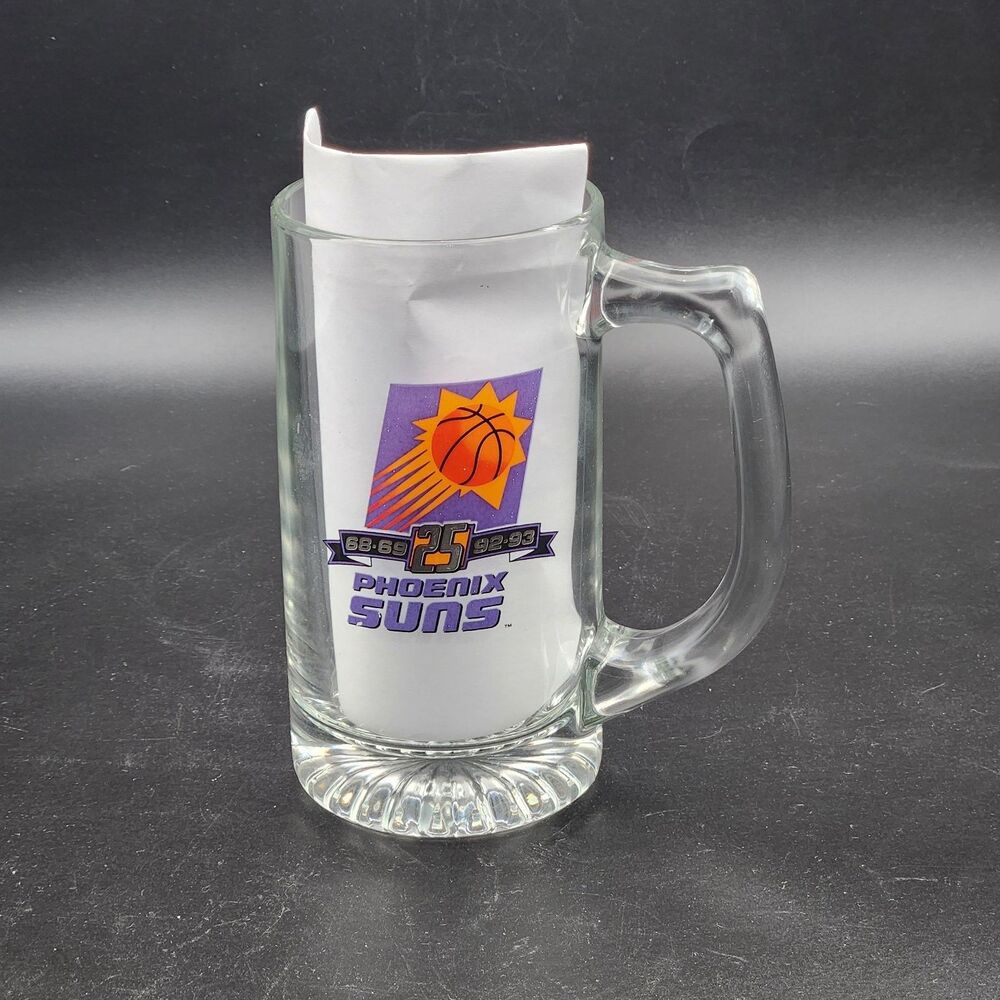 Phoenix Suns 25th Anniversary Glass Mug Beer Vintage Clear Logo 5.5 inch 10 oz